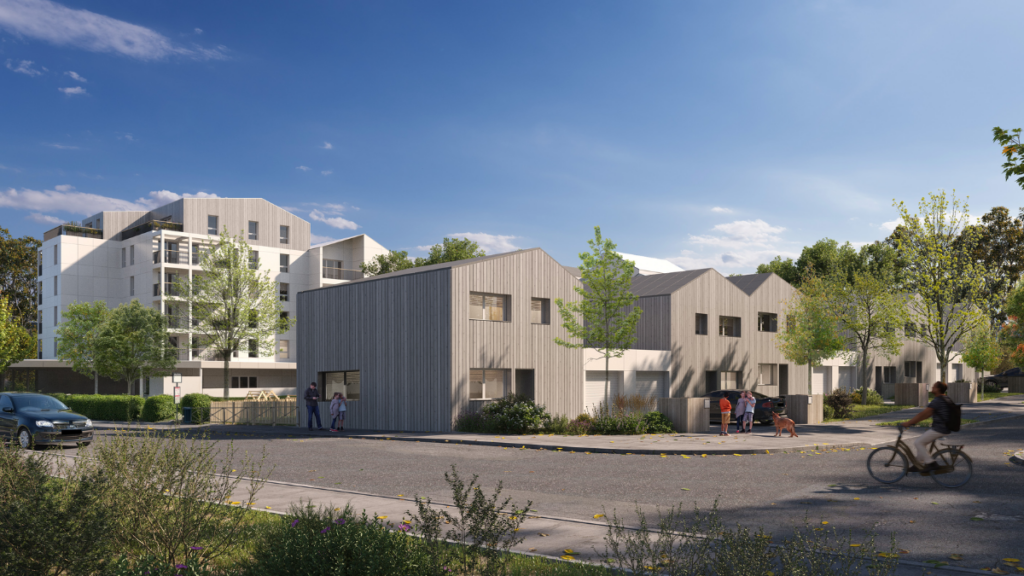 Vue 3D d'une opération en façade bois à Avrillé
